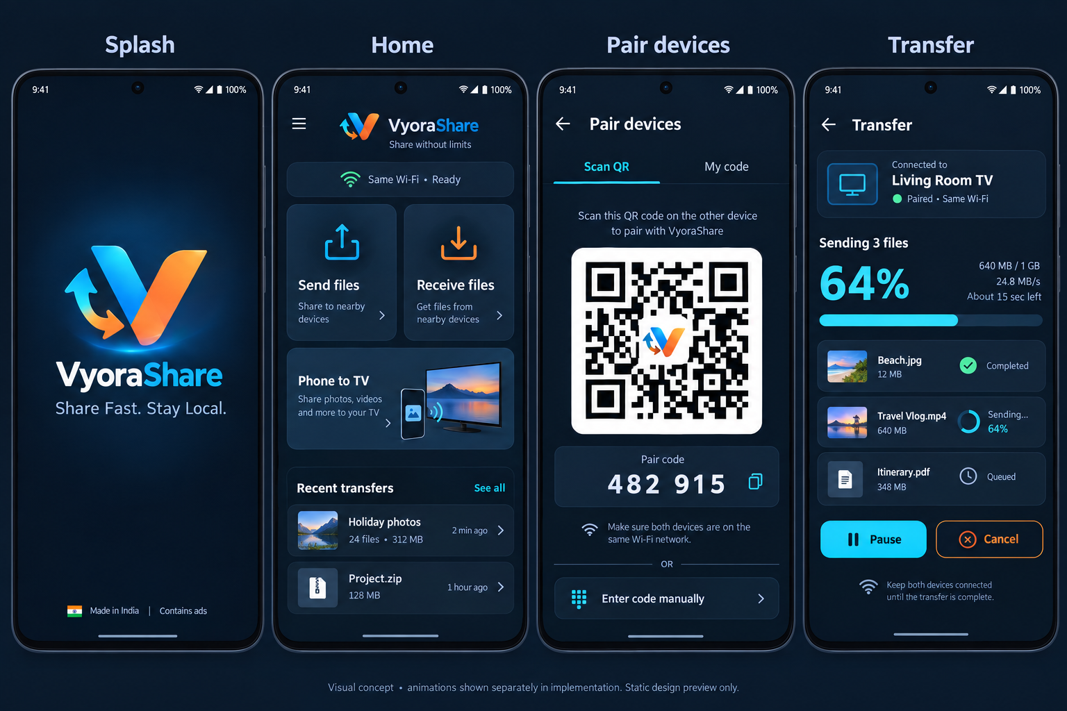 VyoraShare mobile app interface